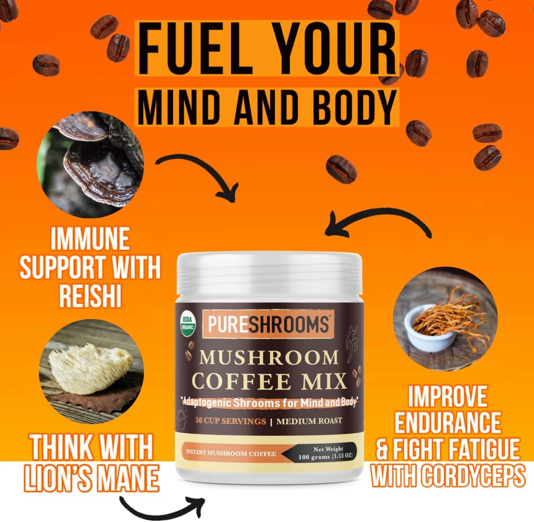 Pure Shrooms Mushroom Coffee Adaptogenic Shrooms for Mind and Body - Lash God