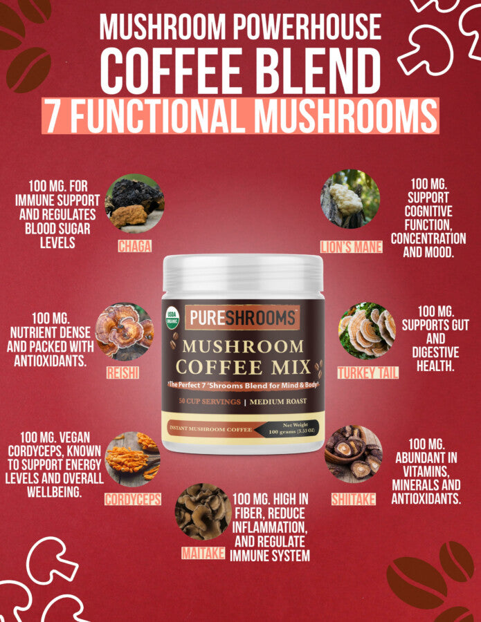 Pure Shrooms Mushroom Coffee Perfect 7 Instant coffee - Lash God